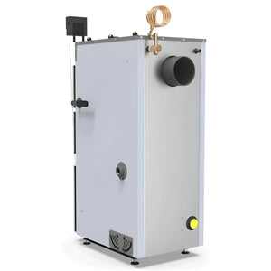 Rechteckiger weißer und silberner Boiler für Defro Firewood Plus 12 kW Scheitholzkessel