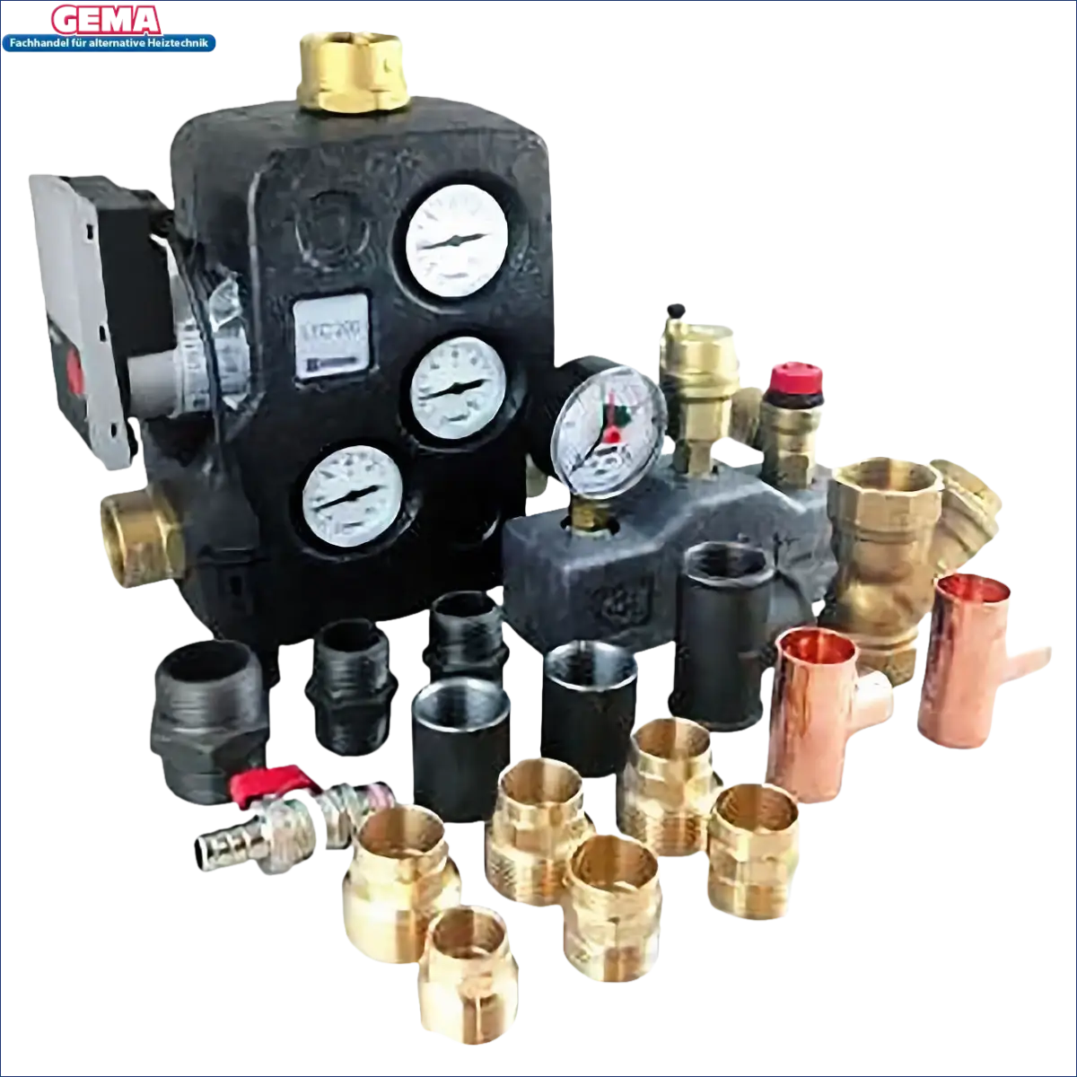 Plumbing components and manifold für Anschlussset Thermoflux Pelling Heizkessel ohne Scheitholzrost mit Messing DN280114S und Doppelnippel