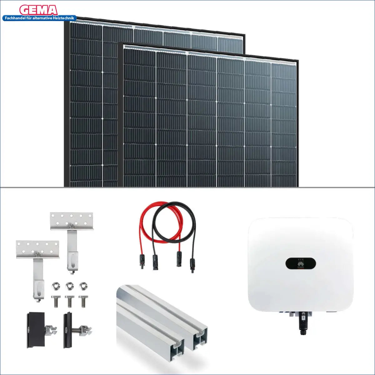 6 kWp PV-Anlage: Trina 440Wp Solarplatten ☀️, Huawei Hybrid Wechselrichter 🔋, Montagematerial und Kabel.