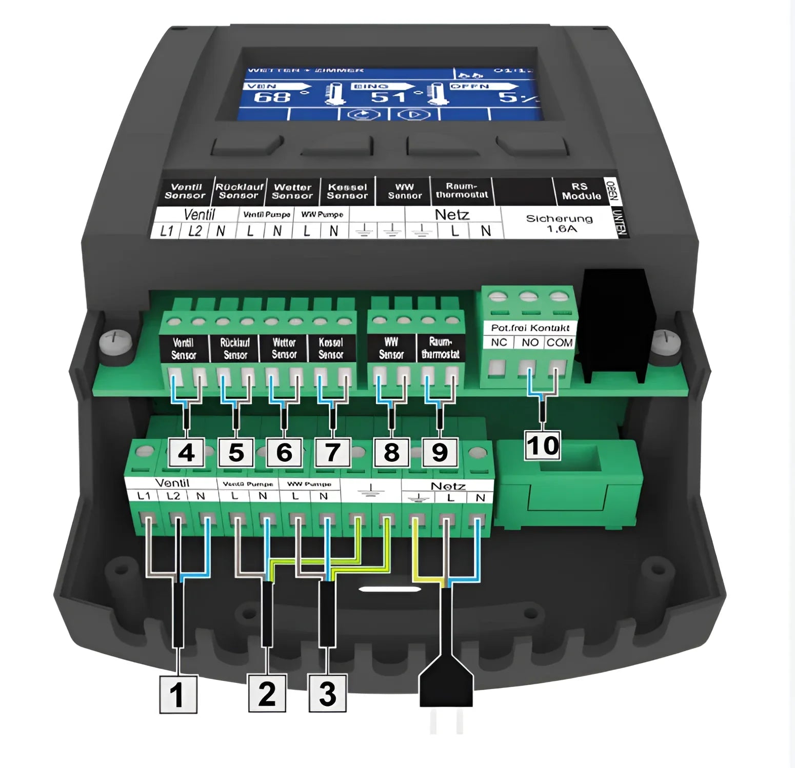 Elektronische Steuereinheit mit Verkabelungsdiagramm für Witterungsgeführter Heizkreisregler EU-I-1 CWU