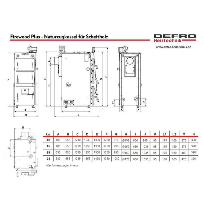 Defro Firewood 12 kW mit Hygienespeicher mit 1 WT