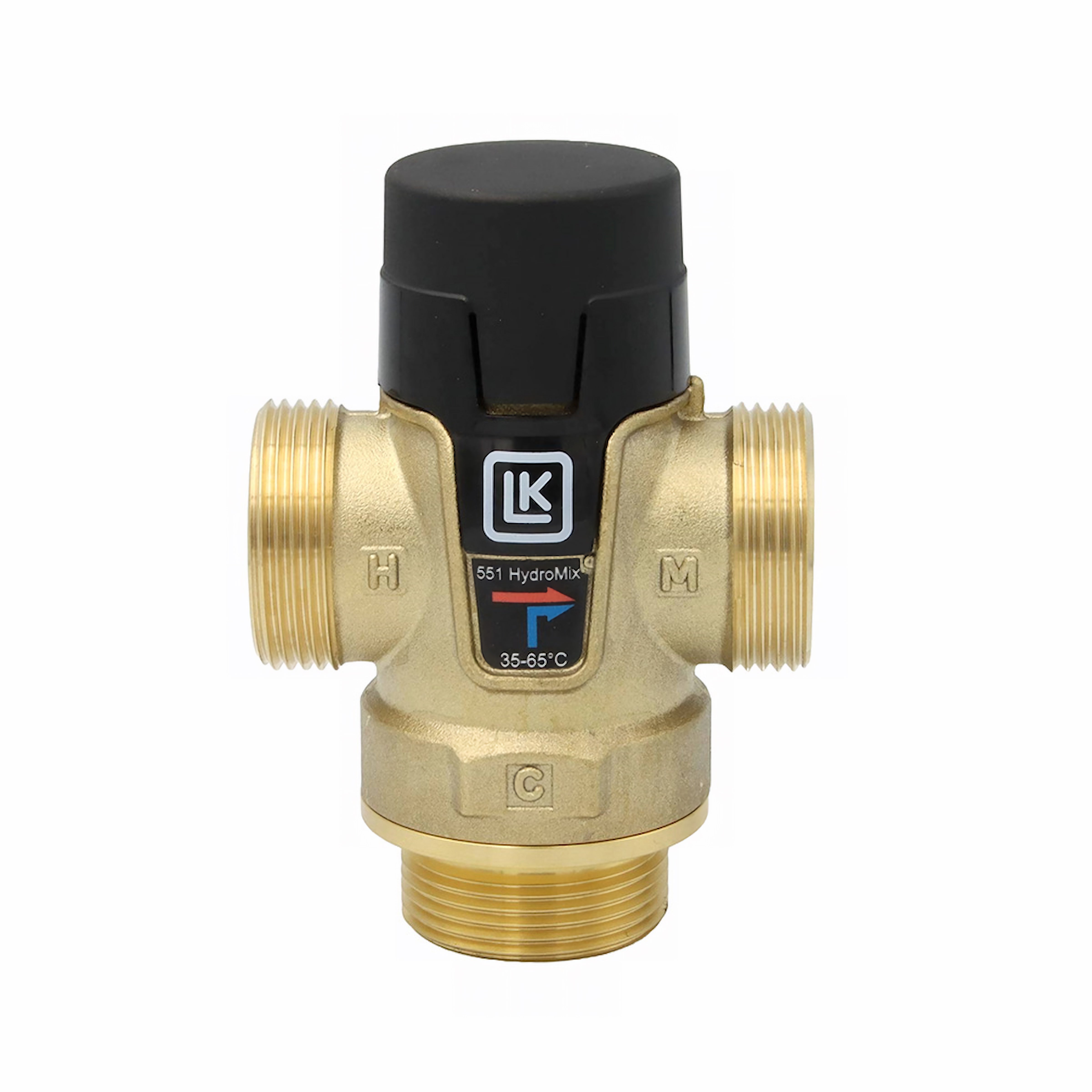 Brass thermostatischer Mischventil mit schwarzer Oberseite für Brauchwassermischer LK 551 HydroMix 1’’ Außengewinde, ideal für K