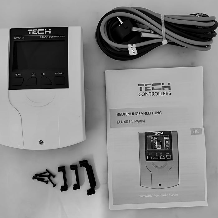 EU-401N PWM Solarregelung mit Grafikdisplay, Anleitung und Kabel für einfache Handhabung ⚡📘