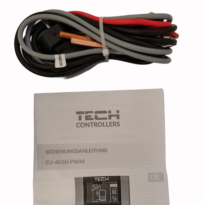Bild der TECH EU-401N PWM Solarregelung: Anleitung 📘 + Kabel🔌 für einfache Installation und Nutzung.