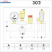 Plumbing-Komponentendiagramm mit Maßen für Caleffi Kesselsicherheitsgruppe 1-Zoll Sicherheitsventil