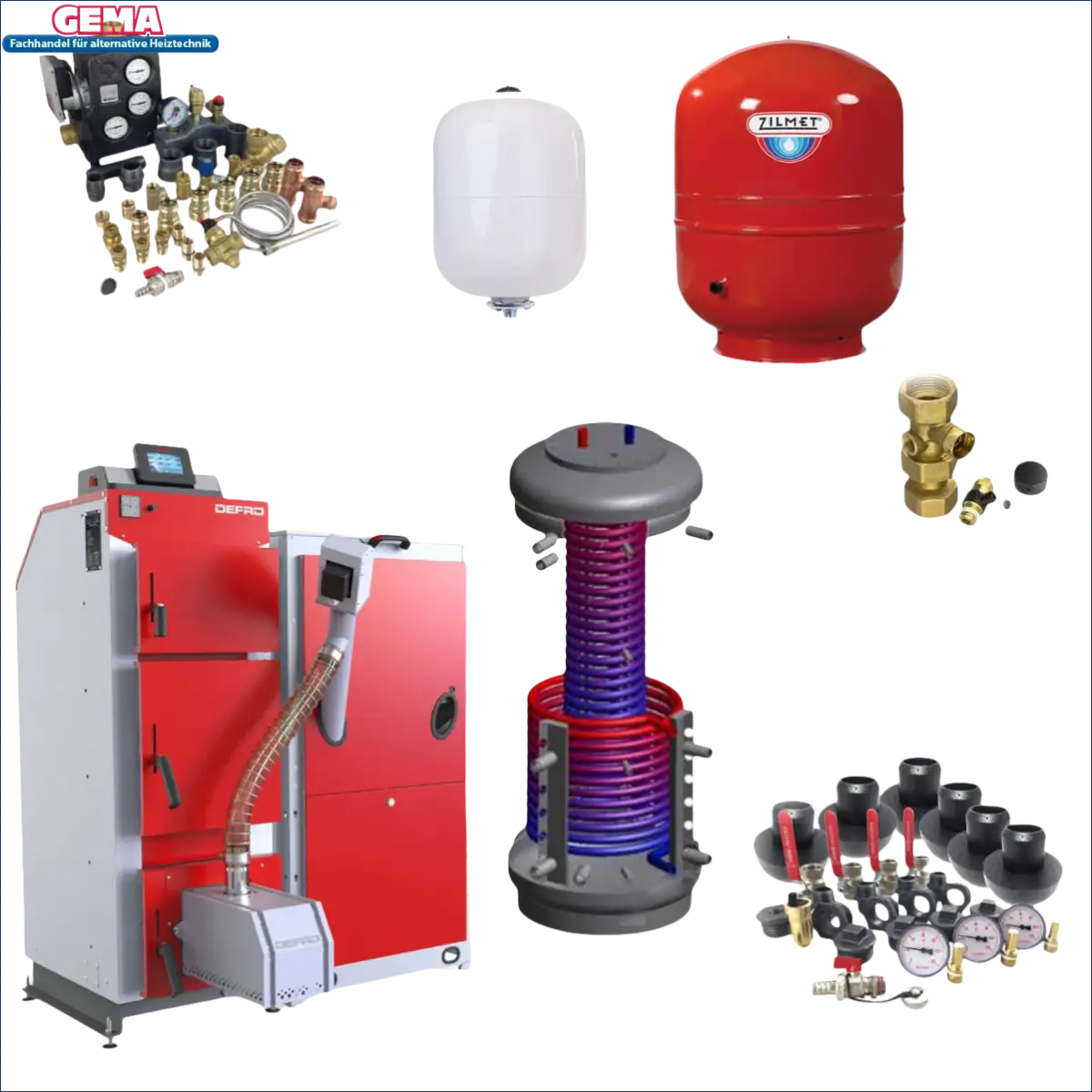 Heating system components of Defro Komfort Ekopell 14 kW with hygiene pufferspeicher and anschluss paket kombispeicher