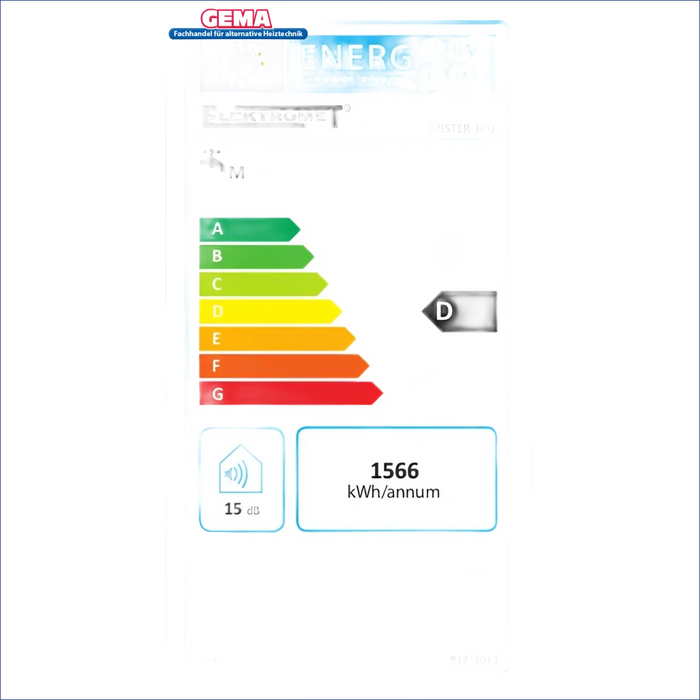 Energieeffizienzlabel auf Elektro Hängespeicher 20-140 Liter für Brauchwasser