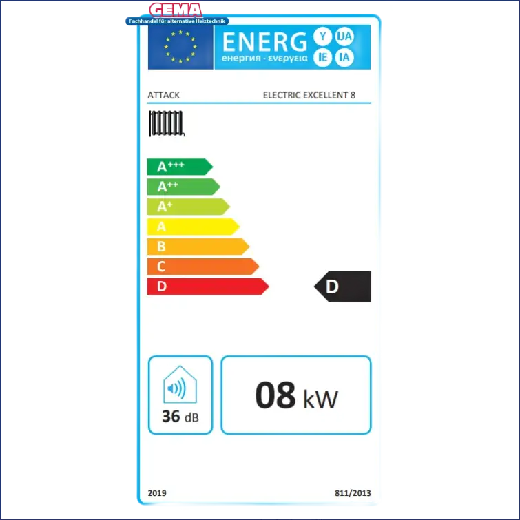 Energieeffizienzlabel für den Elektrokessel ATTACK Electric Exellent 8 kW