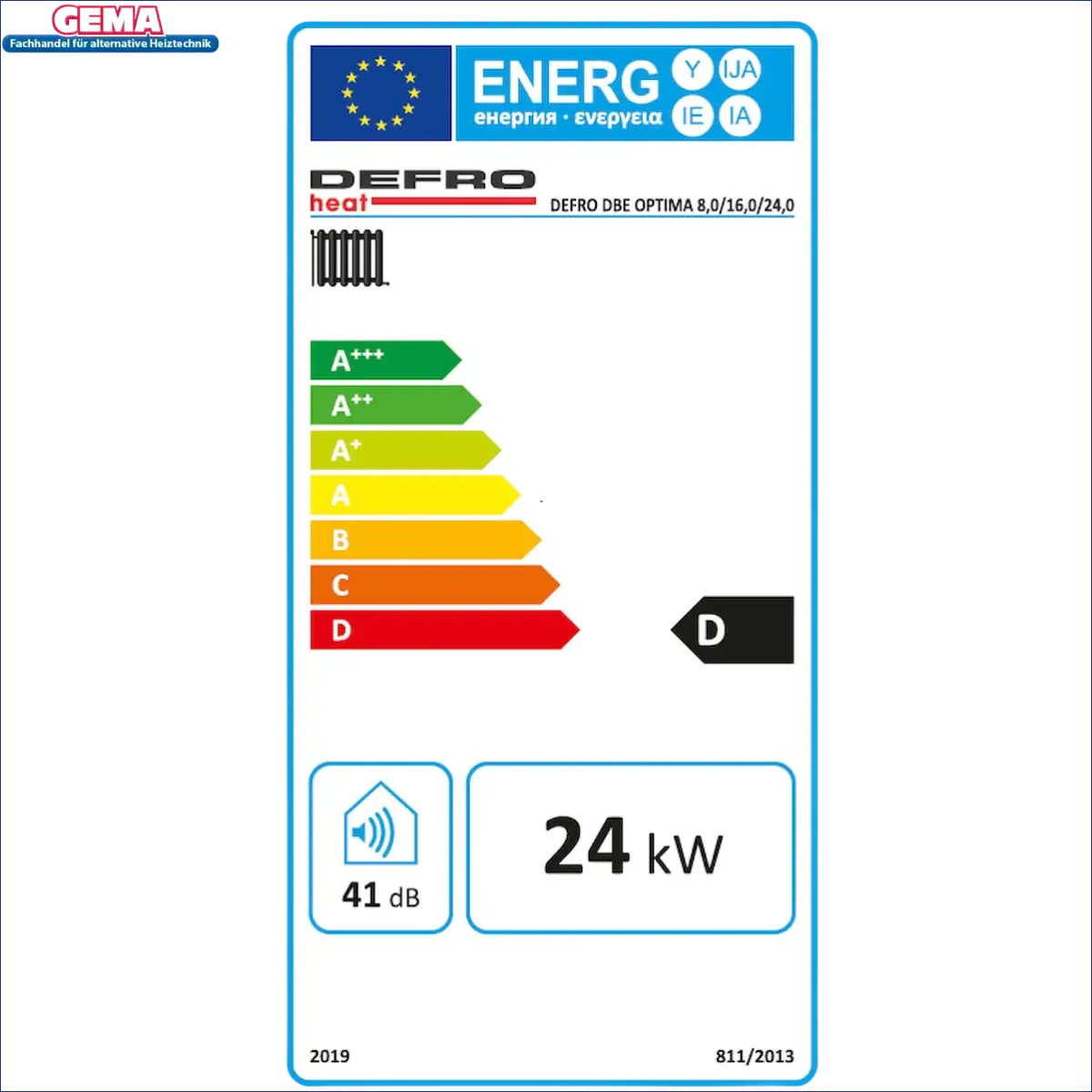 Energieeffizienzlabel für Elektrotherme Elektroheizung Wandheizkessel 12/24 kW Defro