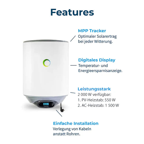 Solar-Hybridboiler fothermo PVB-30-AC – 30 Liter, 550 W PV / 1.500 W AC