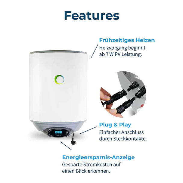 Solar-Hybridboiler fothermo PVB-30-AC – 30 Liter, 550 W PV / 1.500 W AC