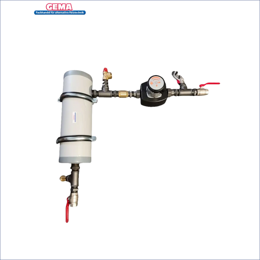 Plomberie-System mit zylindrischem Tank, Druckregler und Ventilen für Gema Heizmodul