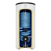 GEMA Shop Sunex Fish S16 Wärmepumpenspeicher mit zwei blauen Wärmetauschern im Schnittmodell