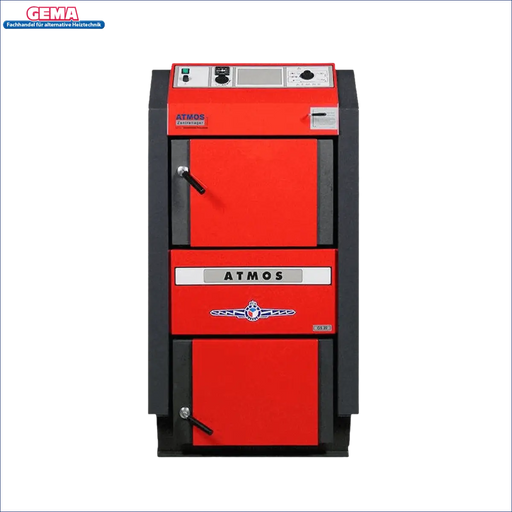 Roter und grauer Holzvergaser Heizkessel Atmos GS 20 kW Festbrennstoff