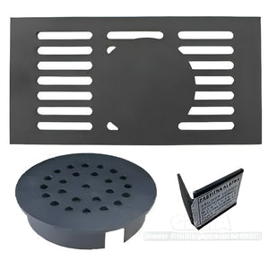 Graues Abflussgitter-Set mit Bodenablauf und Seitenansicht, ideal für Badezimmer oder Küchen. 🚿🛁