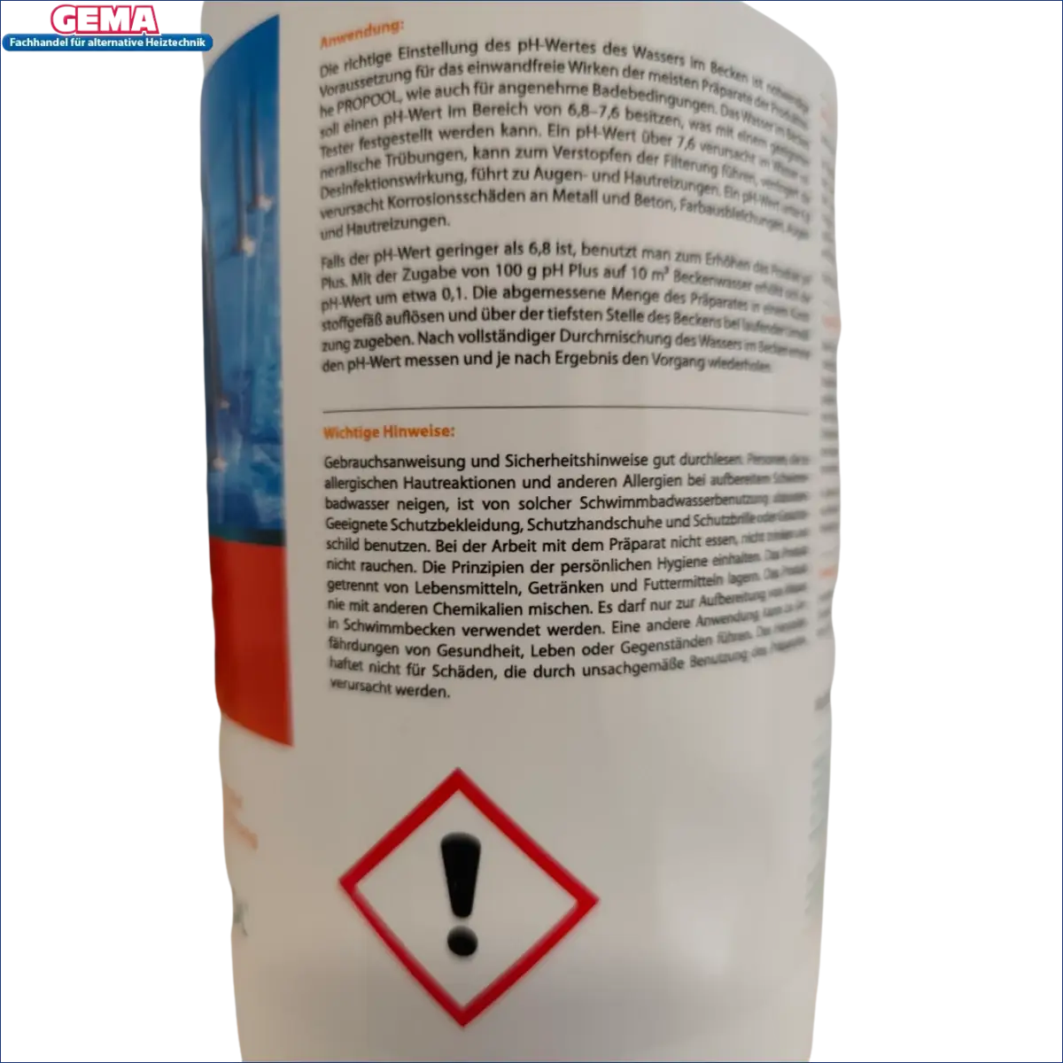 Pool Chemikalienbehälter mit Warnetikett für pH plus Granulat 1Kg für Pool