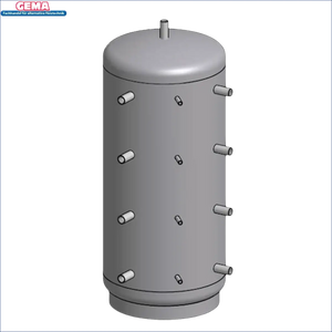 Grauer zylindrischer Pufferspeicher ohne Wärmetauscher mit mehreren Ports, ideal für Boiler-Zubehör