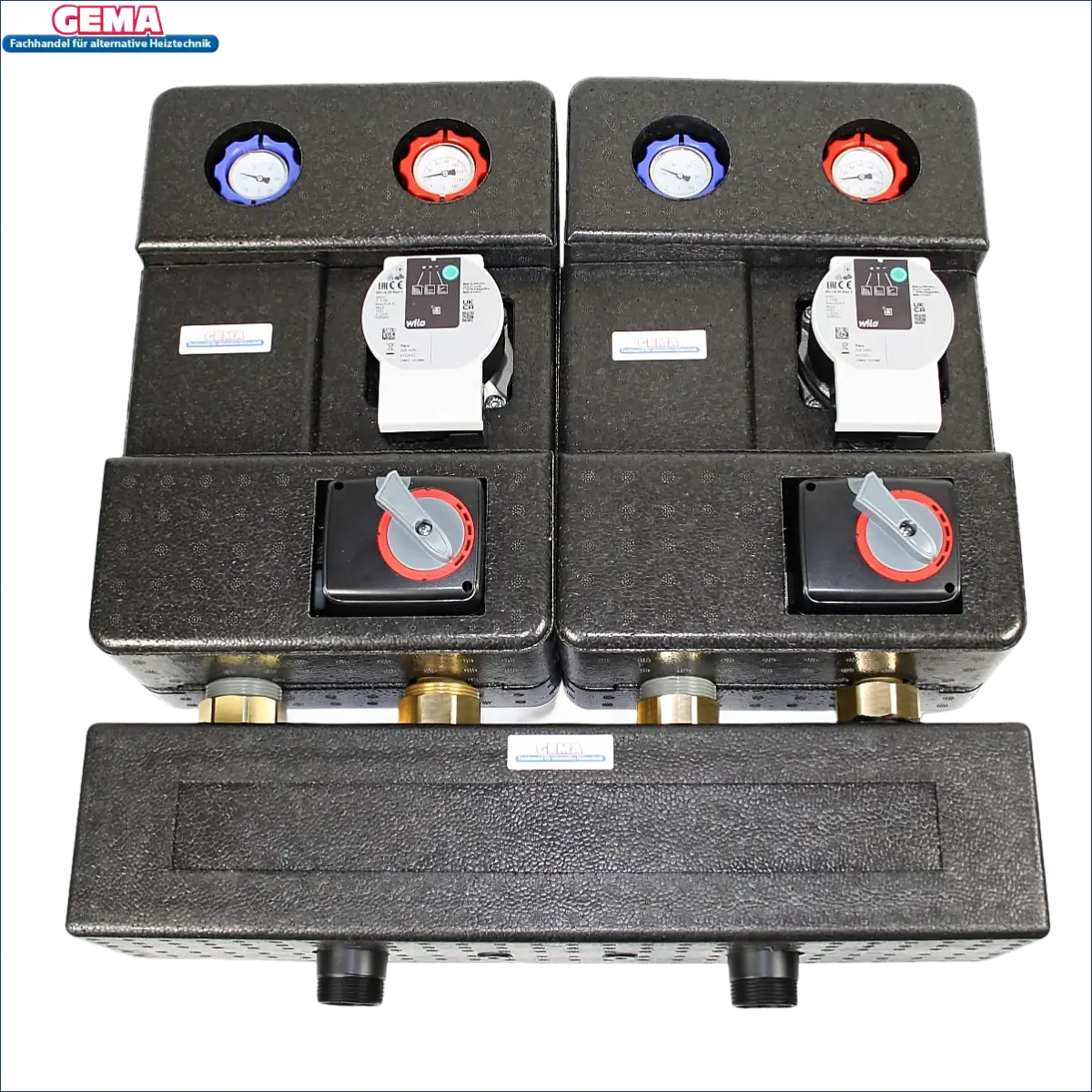 Dual-Manifold-Assembly mit Durchflussmessern und Temperaturanzeigen für Heizkreisverteiler