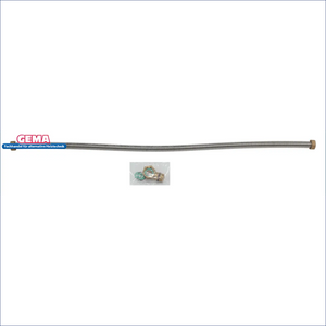 Flexible metal hose with accessories for plumbing installations, ensuring durability & reliability in various applications. 🛠️🔧