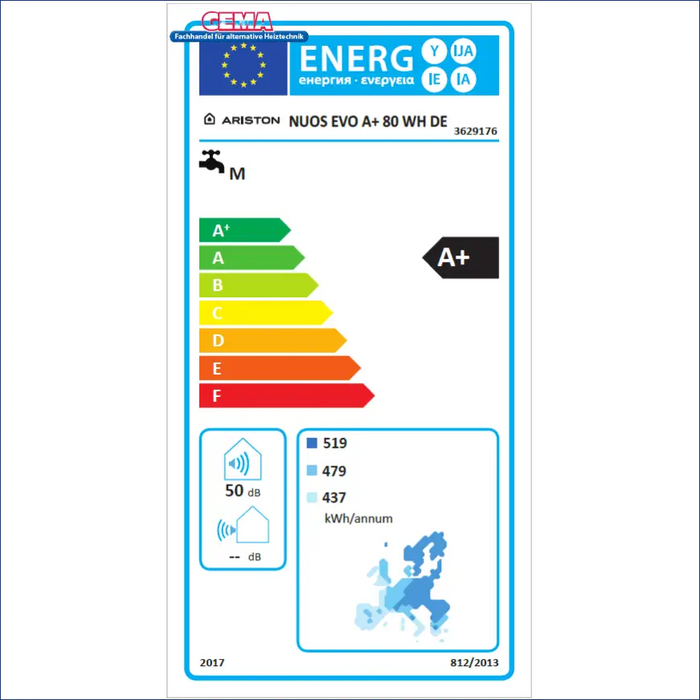 Energieeffizienzlabel für Ariston NUOS EVO A+ Wärmepumpe 🔋 mit A+ Bewertung und kWh/Jahr Angabe 🌍.