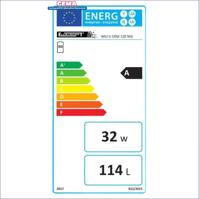 Energieeffizienz-Label für Warmwasserspeicher 120 Liter mit Anschluss Vorlauf in Boilers