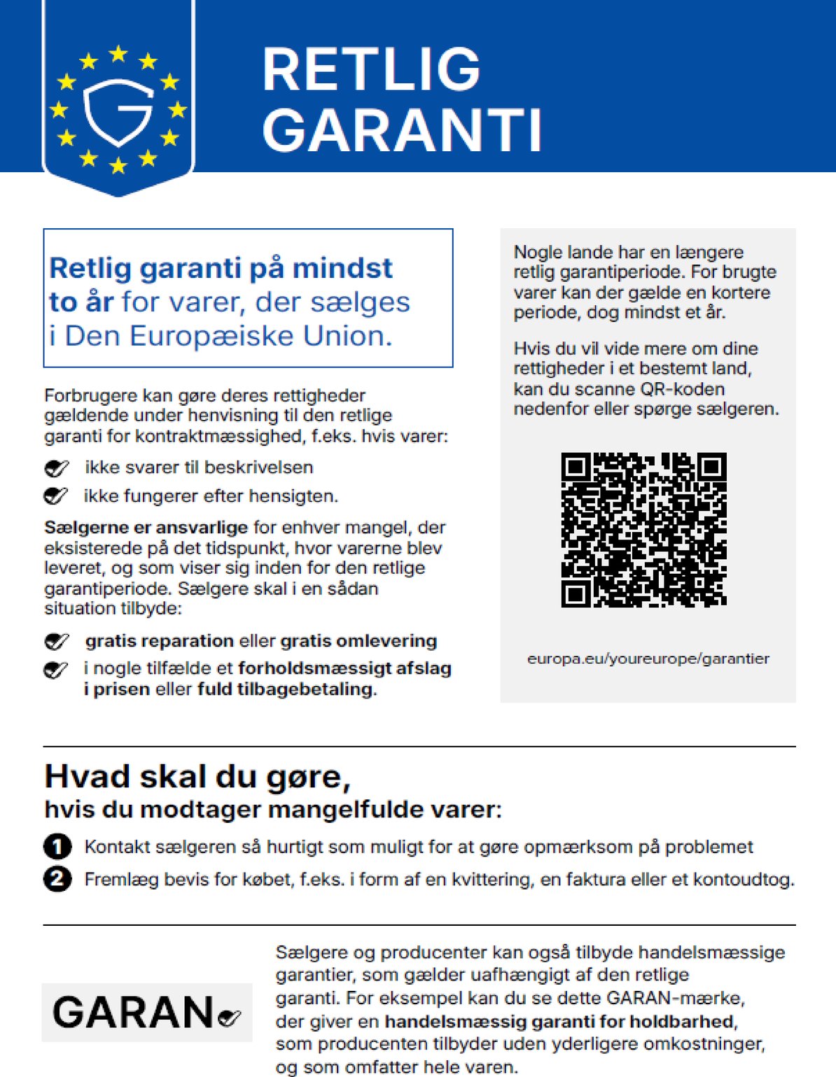 Harmoniseret EU-meddelelse om den lovbestemte reklamationsret